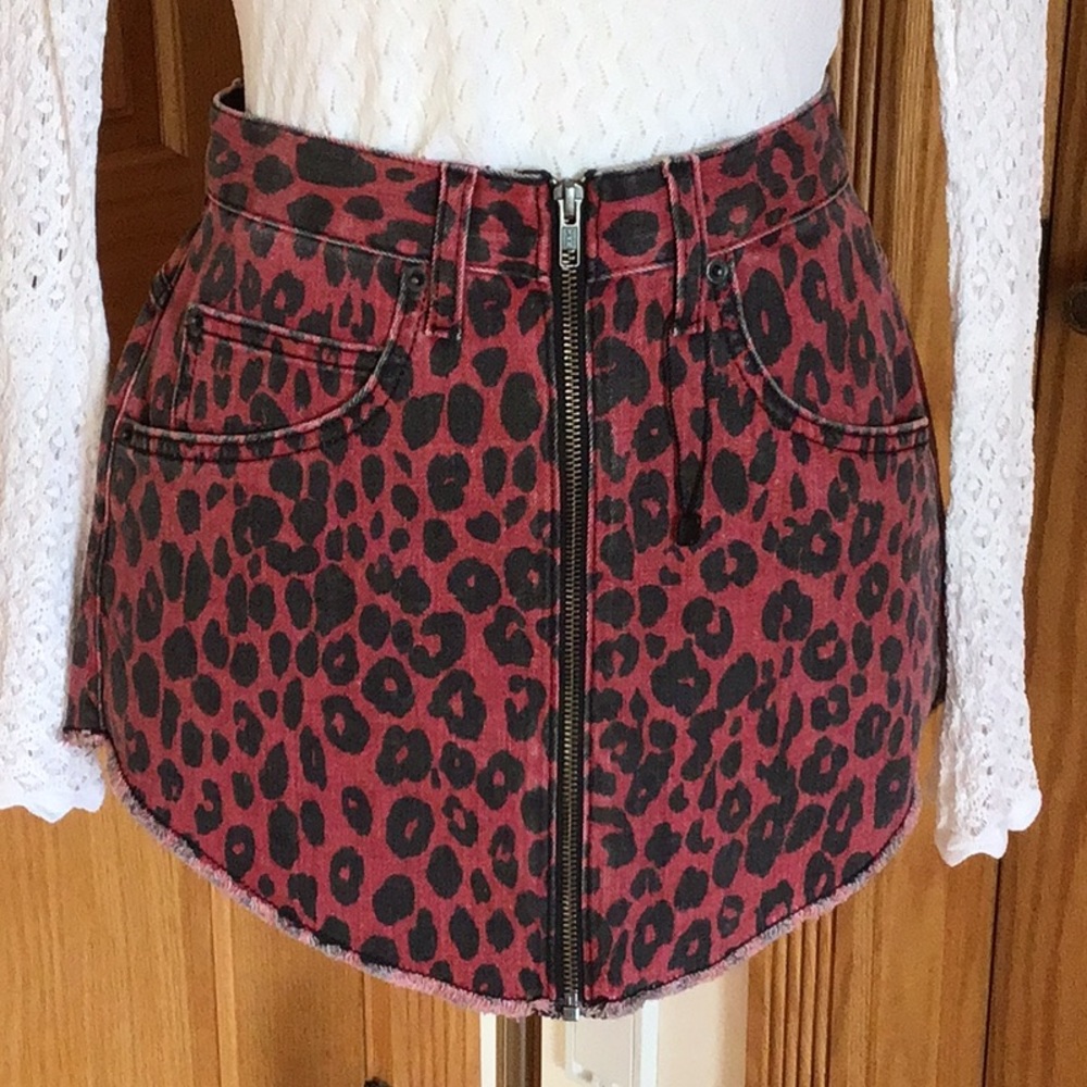 CARMAR Leopard Print Denim Mini Skirt.